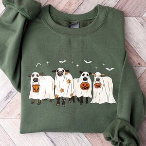 Vintage Ghost and Cow Halloween Sweatshirt